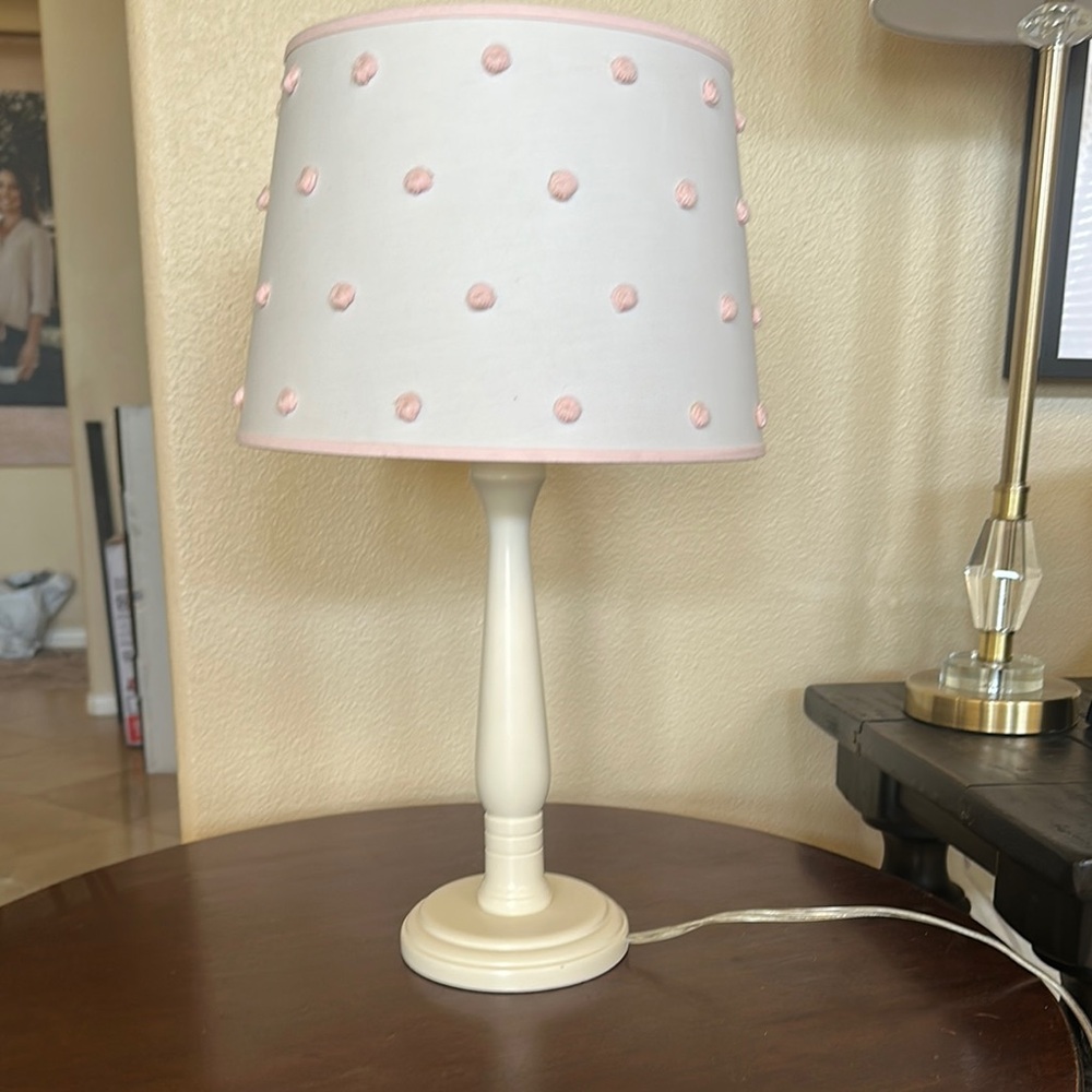 Elegant White and Pink Polka Dot Table Lamp